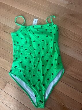 Cotton On Neon Green Polka Dot Bodysuit with Black Dots